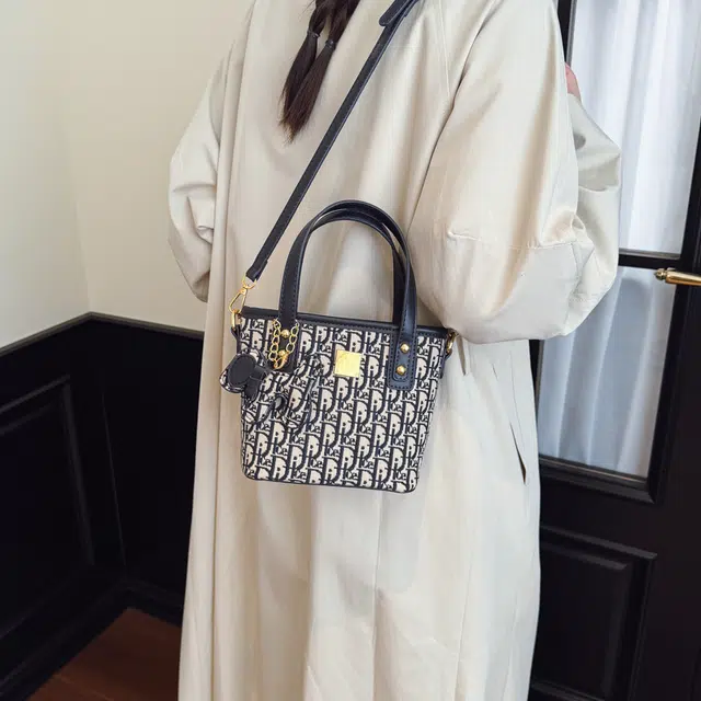 凡思曼 欧美时尚刺绣老花印花通勤大学生出行百搭手提水桶单肩包 布 斜挎包 女款 蓝色