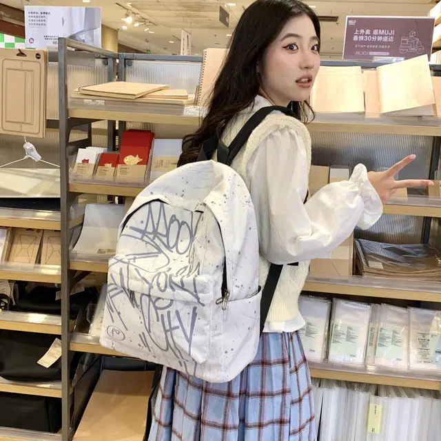 凡思曼 高级通勤百搭 防水布 双肩包 中号 女款 粉色/蓝色/灰色