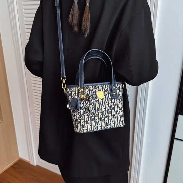 凡思曼 欧美时尚刺绣老花印花通勤大学生出行百搭手提水桶单肩包 布 斜挎包 女款 蓝色