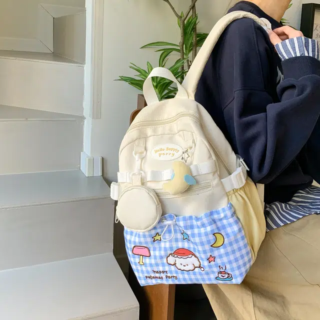 凡思曼 简约百搭校园风可爱旅游 复合布 双肩包 大号 女款 白色
