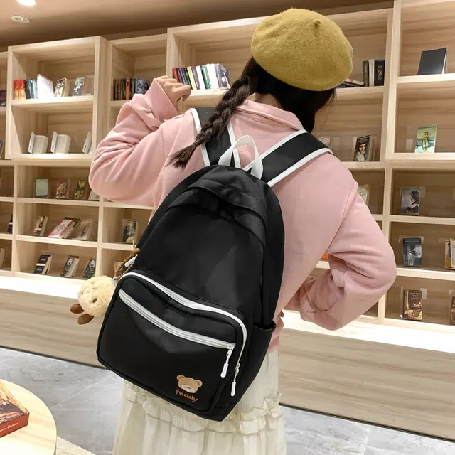 凡思曼 高级百搭书包初中女生大学生逛街小学生补习研学 尼龙 双肩包 常规 男女同款情侣款 黑/米白/黄/浅蓝/粉红/浅绿