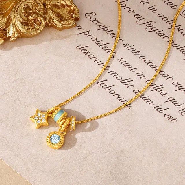 中鑫珠宝 星海拾梦古法星星跑环泡泡锁骨链 足金 按克计价 项链 女款