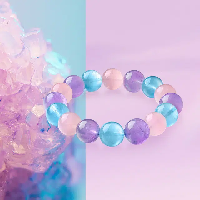 中鑫珠宝 星河赴梦芙蓉石海蓝宝多宝珠 紫水晶 彩色宝石手串 女款