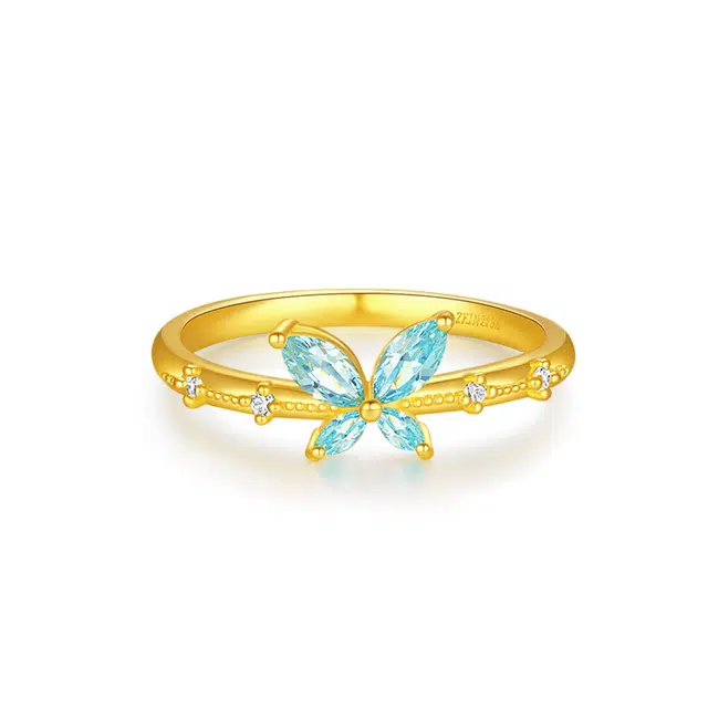 中鑫珠宝 花影蝶踪蝴蝶小众设计感#好运 足金 按克计价 黄金戒指 女款