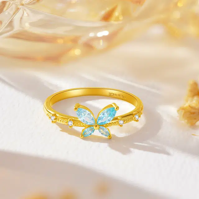 中鑫珠宝 花影蝶踪蝴蝶小众设计感#好运 足金 按克计价 黄金戒指 女款