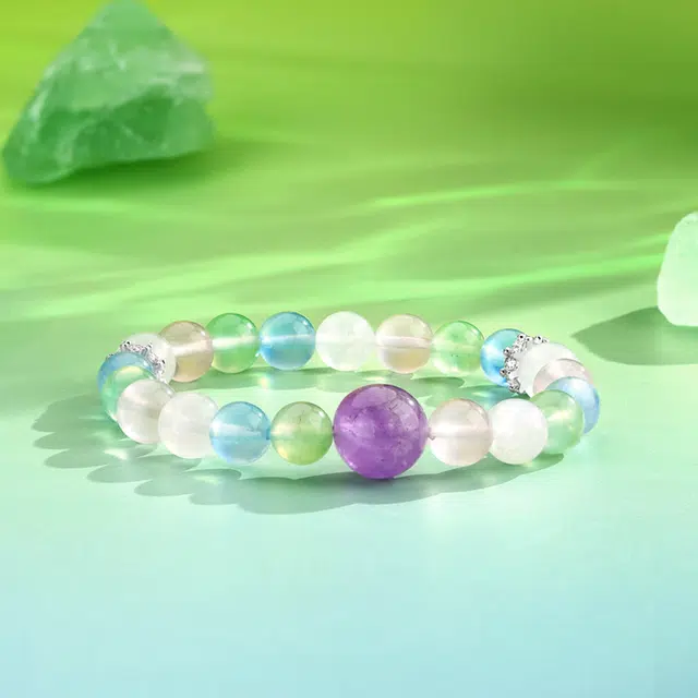 中鑫珠宝 彩韵冰心多宝水晶 紫水晶海蓝宝串珠路路通 月光石 手串 女款