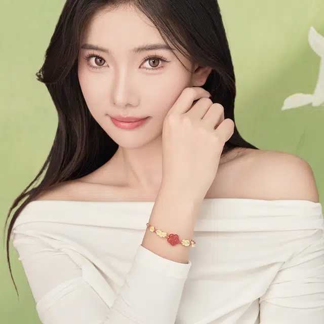 中鑫珠宝 桃花缘启 粉色新中式手绳 玛瑙 玉石手链 女