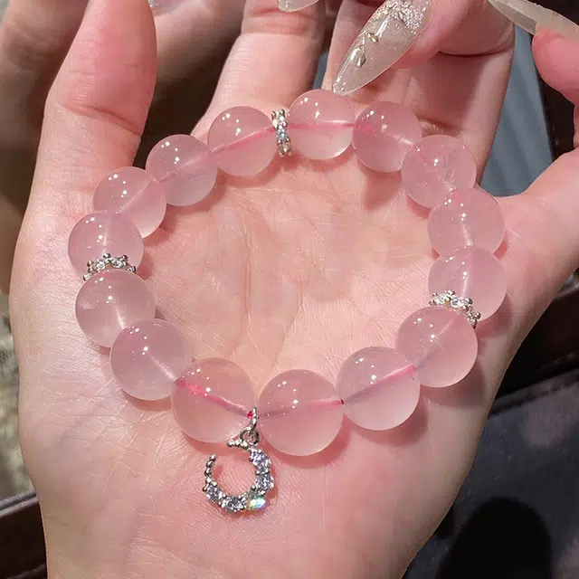 中鑫珠宝 幻彩粉恋爱情石芙蓉石新款串珠粉晶 水晶 手串 女款