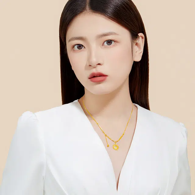 中鑫珠宝 精致优雅小众太阳造型设计感 足金 按克计价 黄金项链 女款