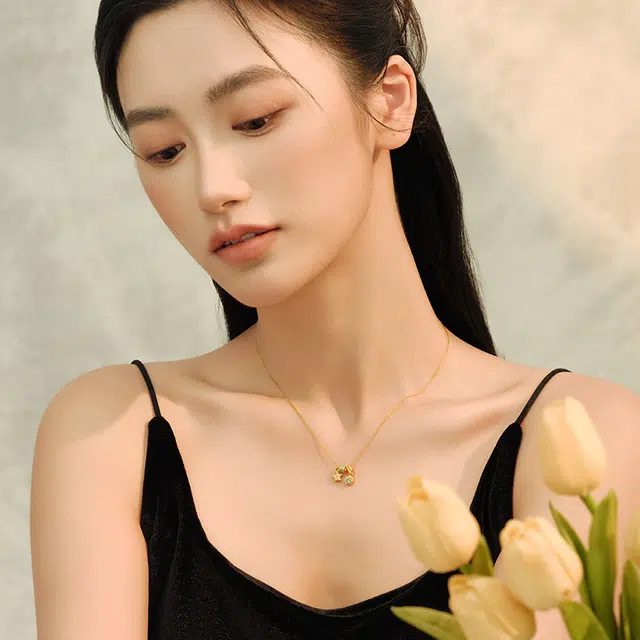 中鑫珠宝 星海拾梦古法星星跑环泡泡锁骨链 足金 按克计价 项链 女款