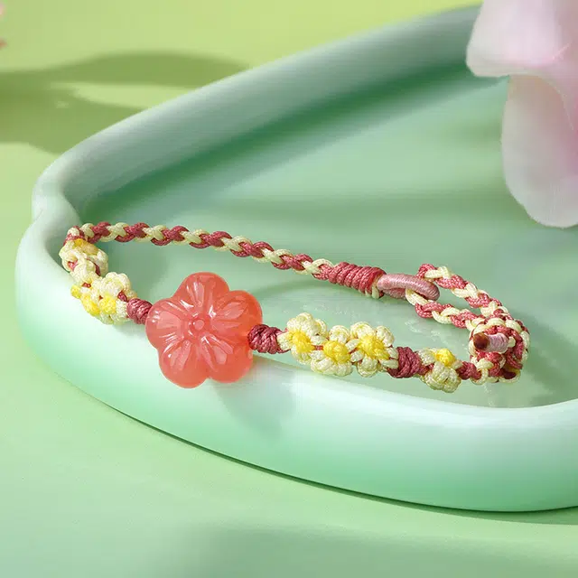 中鑫珠宝 桃花缘启 粉色新中式手绳 玛瑙 玉石手链 女