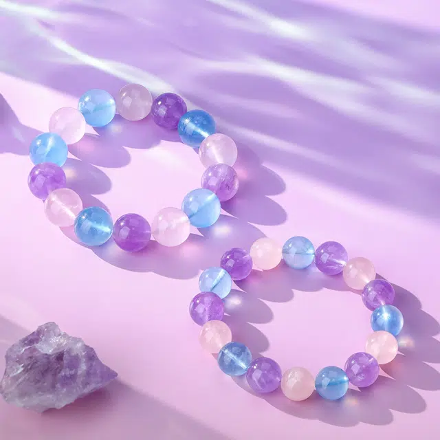 中鑫珠宝 星河赴梦芙蓉石海蓝宝多宝珠 紫水晶 彩色宝石手串 女款