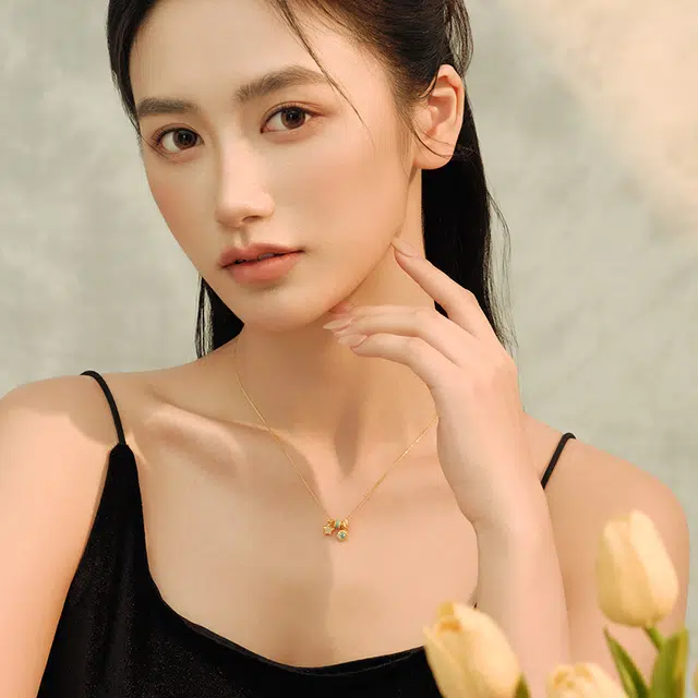 中鑫珠宝 星海拾梦古法星星跑环泡泡锁骨链 足金 按克计价 项链 女款