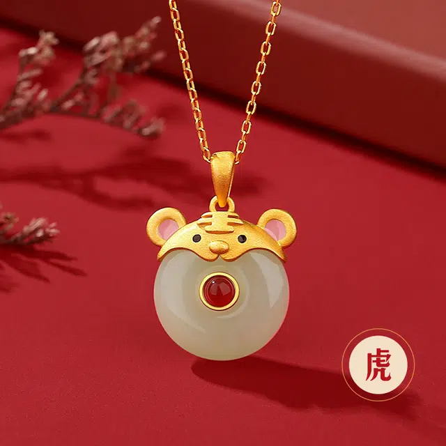 二三二三 国风新中式平安扣萌龙十二生肖本命年 和田玉 项链 女款
