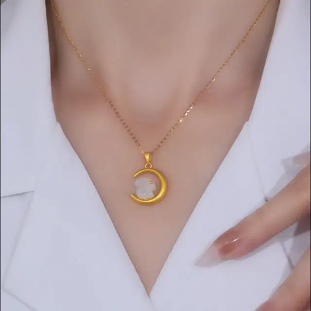 二三二三 玉兔国风小众设计 和田玉 项链 女款 白玉