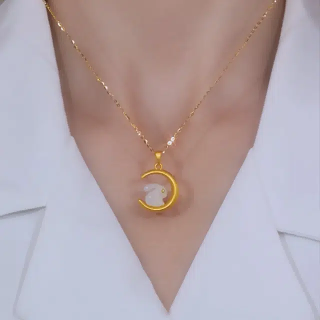 二三二三 玉兔国风小众设计 和田玉 项链 女款 白玉