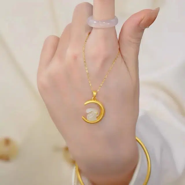 二三二三 玉兔国风小众设计 和田玉 项链 女款 白玉
