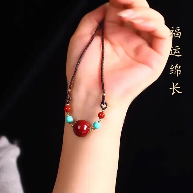 【·护体】 千玺世家 新中式紫金砂晶体砂招财纳福转运上岸#好运 朱砂 原装设计锁骨链项链 男女同款情侣款