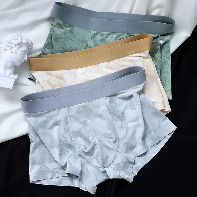 轻迎 高档轻奢莫代尔无痕抗菌印花透气夏季款平角内裤 男款