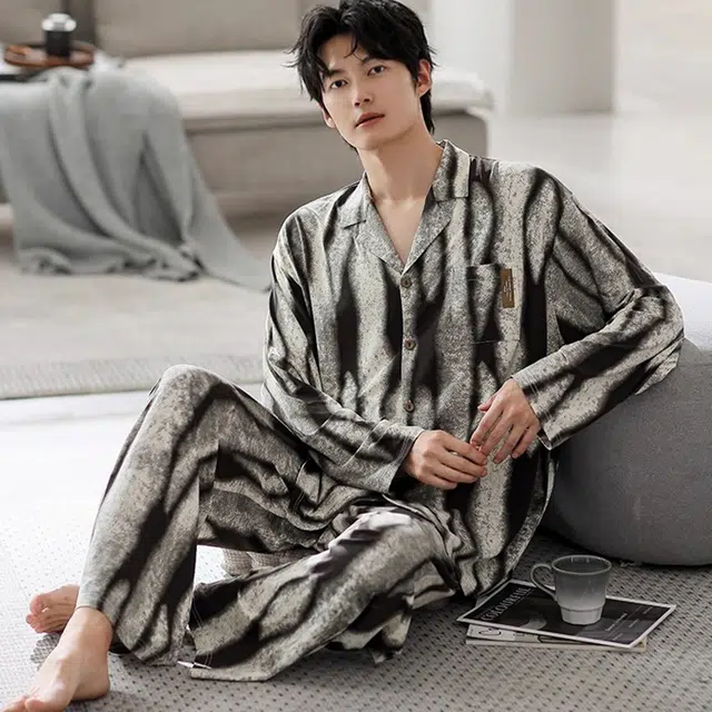 轻迎 莫代尔长袖家居服春秋款时尚高颜值休闲外穿睡衣套装 男款