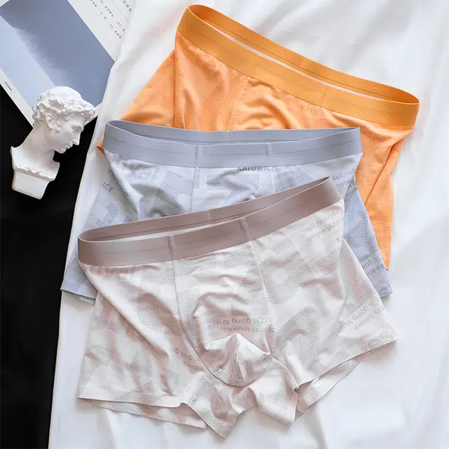 轻迎 高档莫代尔无痕抗菌四角裤透气印花时尚平角内裤 男款
