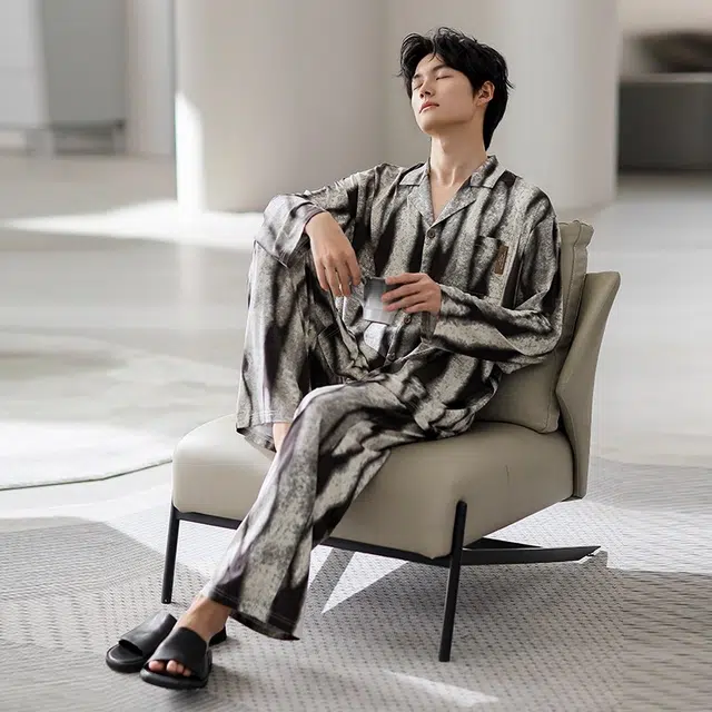 轻迎 莫代尔长袖家居服春秋款时尚高颜值休闲外穿睡衣套装 男款