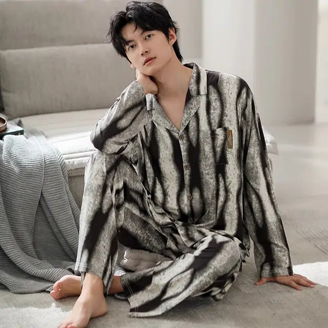 轻迎 莫代尔长袖家居服春秋款时尚高颜值休闲外穿睡衣套装 男款
