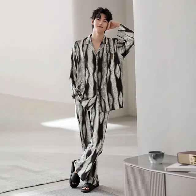 轻迎 莫代尔长袖家居服春秋款时尚高颜值休闲外穿睡衣套装 男款