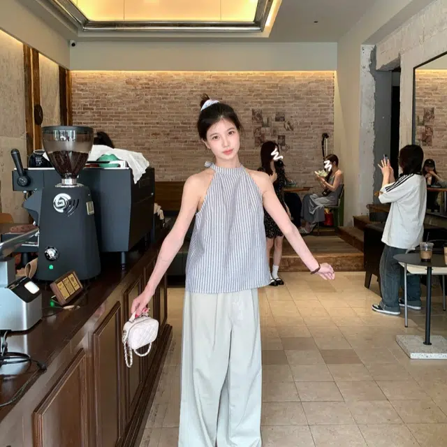 木清清 条纹挂脖设计感通勤气质背心 女款 灰色