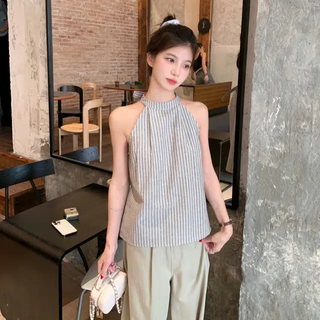 木清清 条纹挂脖设计感通勤气质背心 女款 灰色