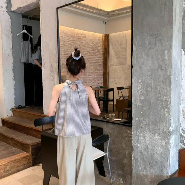 木清清 条纹挂脖设计感通勤气质背心 女款 灰色