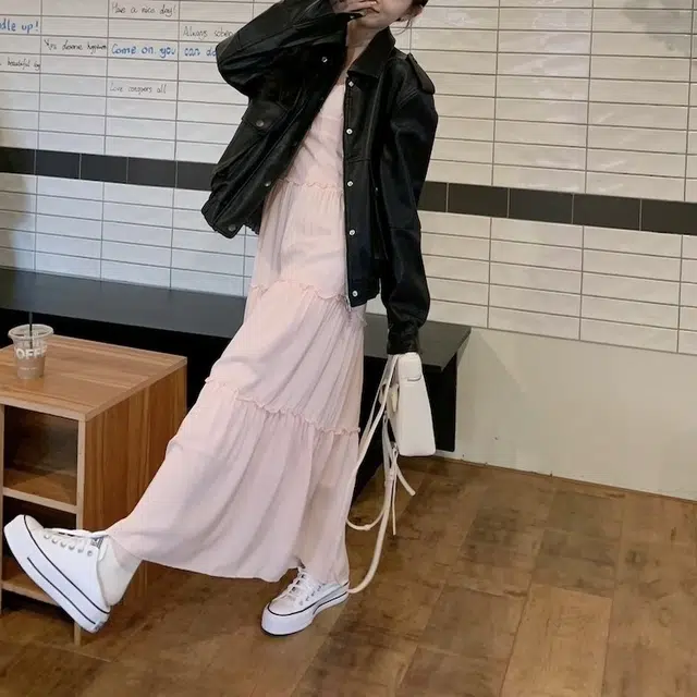 木清清 纯色长款宽松吊带连衣裙 女款 粉色