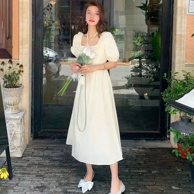 木清清 简约通勤休闲短袖连衣裙 女款 梦幻栀子