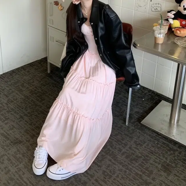 木清清 纯色长款宽松吊带连衣裙 女款 粉色