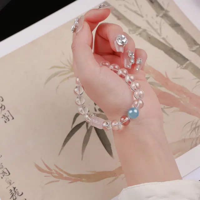 悠笙 粉晶 海蓝宝好情绪转运珠 考试上岸 简约高级感 水晶 手串 女款
