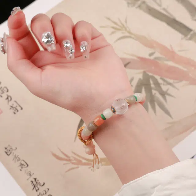悠笙 旺桃花 桃花坠 彩色多巴胺好情绪 六字真言转运白水晶 新中式国潮风 菩提子/菩提籽 手串 女款