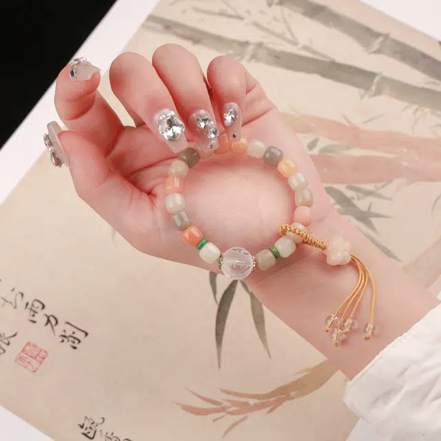 悠笙 旺桃花 桃花坠 彩色多巴胺好情绪 六字真言转运白水晶 新中式国潮风 菩提子/菩提籽 手串 女款