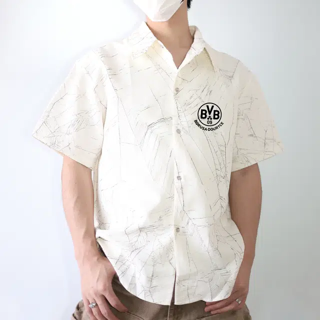 普鲁士多特蒙德 美式复古潮流解构肌理感裂纹宽松舒适时尚街头日常百搭经典简约休闲短袖衬衫 男女同款