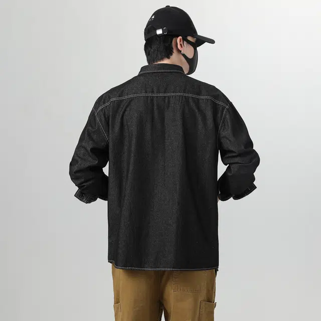 普鲁士多特蒙德 潮流美式复古痞帅牛仔衬衣男士休闲宽松舒适工装经典叠穿外套服装 上衣 衬衫 男女同款