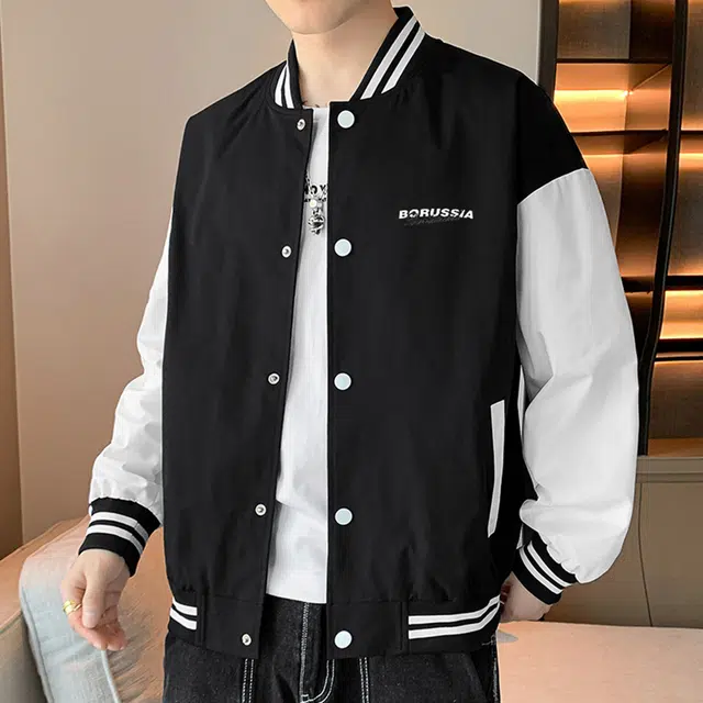 普鲁士多特蒙德 棒球服外套男春夏季潮牌美式高街痞帅青少年宽松休闲撞色拼接设计感夹克 男女同款