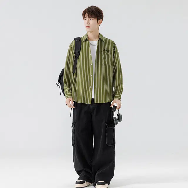 普鲁士多特蒙德 美式学院风复古落肩日常高街风简约舒适宽松百搭长袖衬衫 男女同款