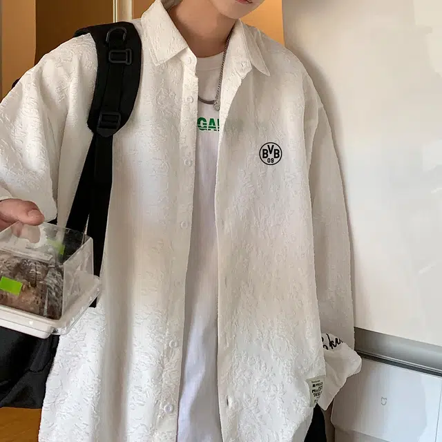 普鲁士多特蒙德 肌理感提花衬衣外套高级感简约时尚学院休闲百搭凉感亲肤透气翻领短袖衬衫 男女同款