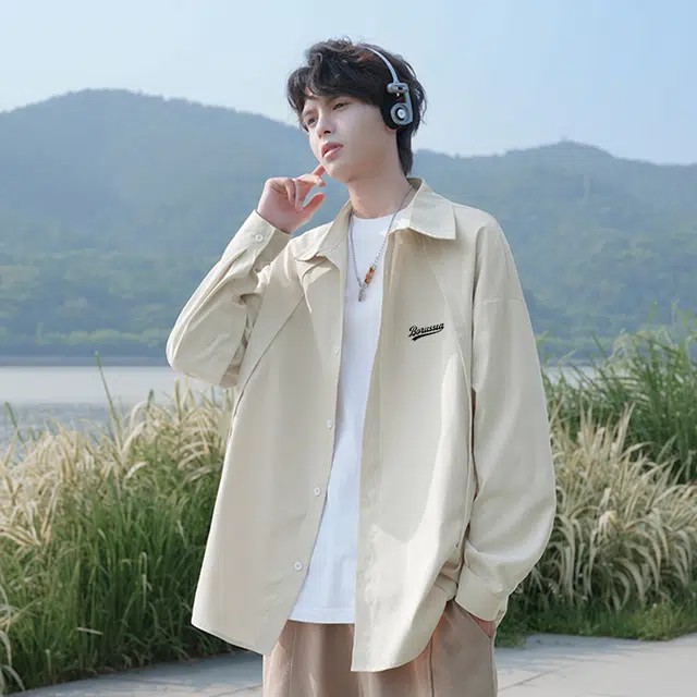 普鲁士多特蒙德 美式复古纯色小众简约时尚设计上衣舒适亲肤宽松百搭翻领短袖衬衫 男女同款