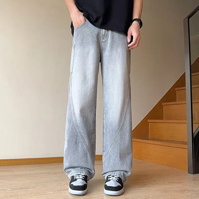 普鲁士多特蒙德 美式复古潮牌舒适简约渐变耐脏直筒显高显瘦宽松高街百搭休闲无视腿型牛仔裤 男女同款