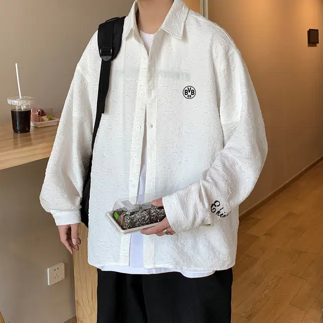 普鲁士多特蒙德 肌理感提花衬衣外套高级感简约时尚学院休闲百搭凉感亲肤透气翻领短袖衬衫 男女同款