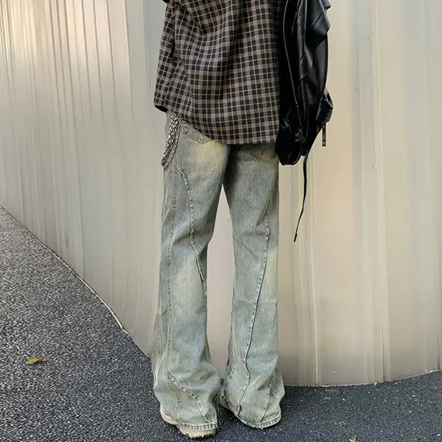 普鲁士多特蒙德 美式小众设计感拼接休闲裤男夏季潮牌高街宽松直筒长裤子潮流时尚百搭痞帅牛仔裤 男女同款