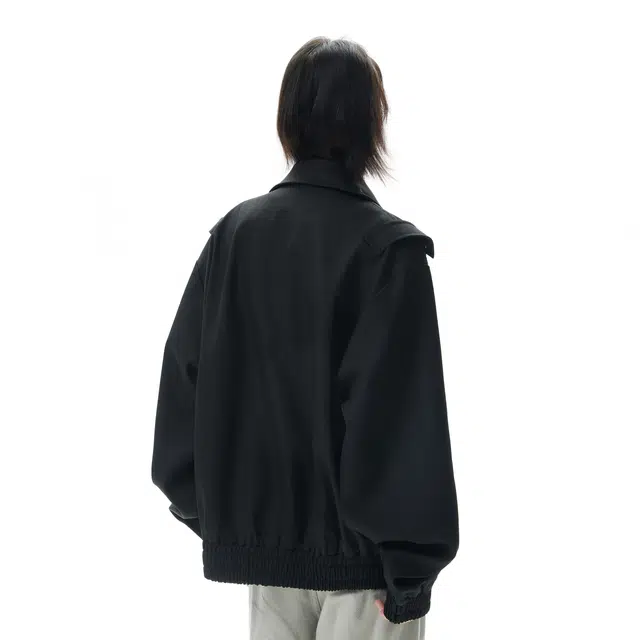 普鲁士多特蒙德 美式高街风拼接解构品牌字母印花哈林顿机能风外套暗黑先锋金属拉链装饰痞帅短款廓形潮牌时尚翻领工装休闲夹克 男女同款