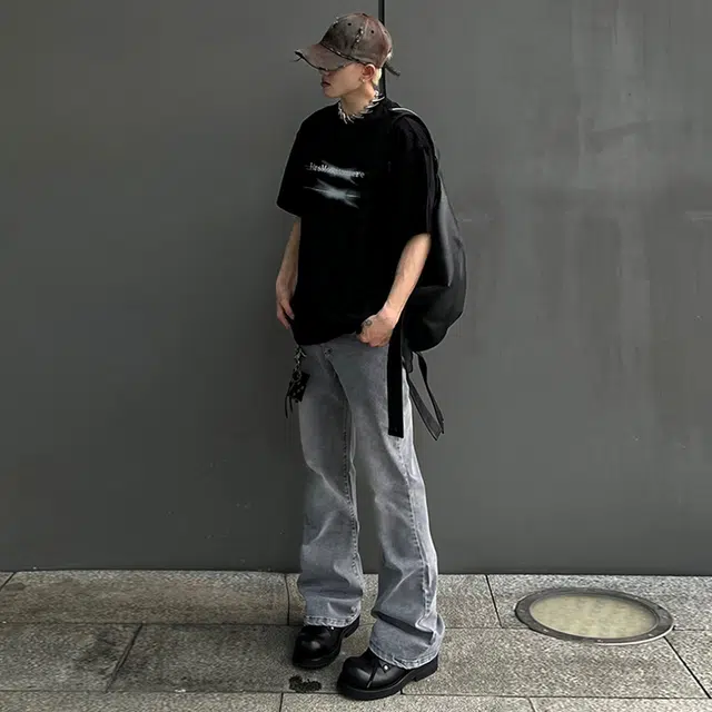 普鲁士多特蒙德 美式复古水洗高街纯色无性别主义宽松微喇直筒中腰休闲百搭舒适长裤牛仔裤 男女同款