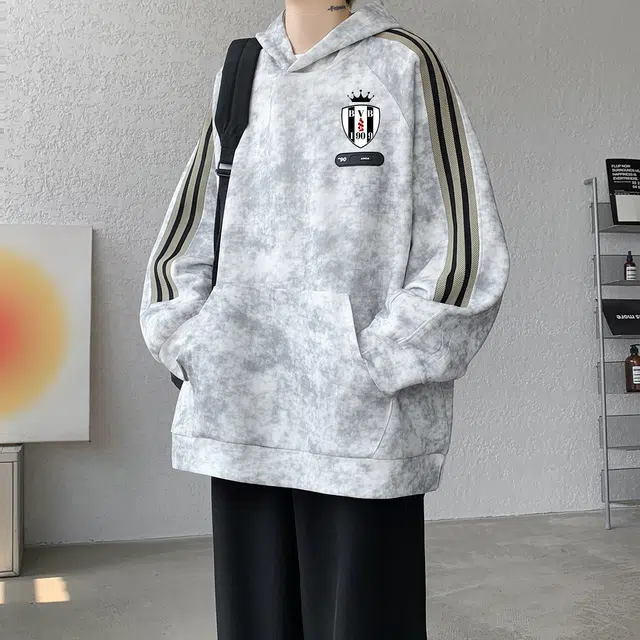 普鲁士多特蒙德 美式潮流学院风复古简约经典基础款扎染条纹宽松舒适休闲百搭日常通勤时尚套头卫衣 男女同款