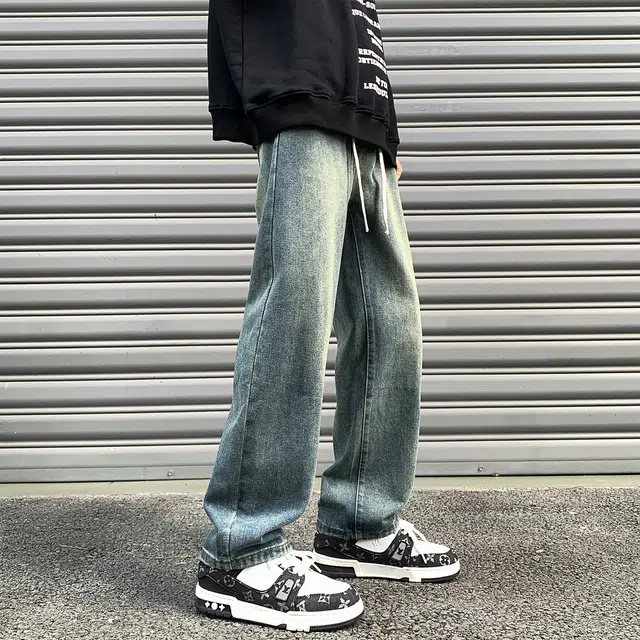 普鲁士多特蒙德 薄款凉感复古美式高街水洗简约中腰宽松百搭通勤舒适直筒休闲牛仔裤 男女同款